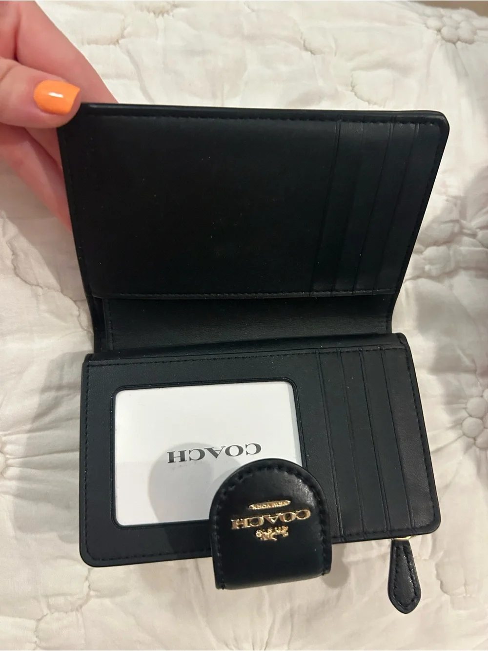 Coach Brown Signature Compact Wallet with Black Trim